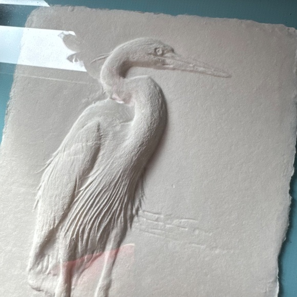 Framed Caste Paper Sculpture Great Blue Heron Signed - Picture 8 of 13